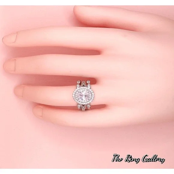 Halo Wedding Ring Set / Engagement Ring size 6,7,8,9,10 925/14k - Picture 5 of 11